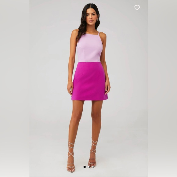 FRENCH CONNECTION COLOR BLOCK WHISPER DRESS IN KYOTO BLOSSOM/PURE PASSION COLOR - Picture 1 of 7